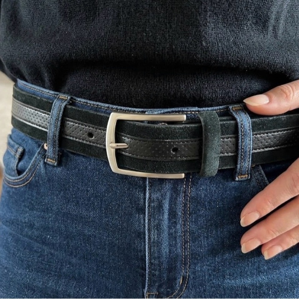 Black Leather Italy Suede woman’s Belt - Classic Casual Style